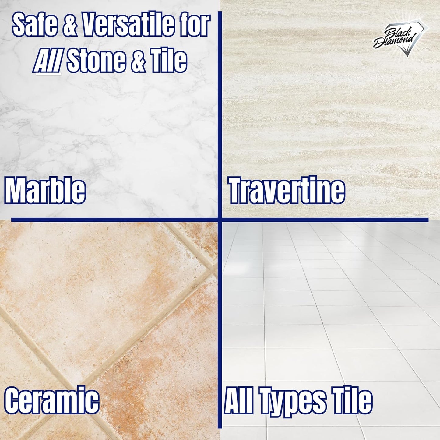 MARBLE & TILE FLOOR CLEANER. Great for Ceramic, Porcelain, Granite, Natural Stone, Vinyl and Brick. No-rinse Concentrate. (1-Quart)