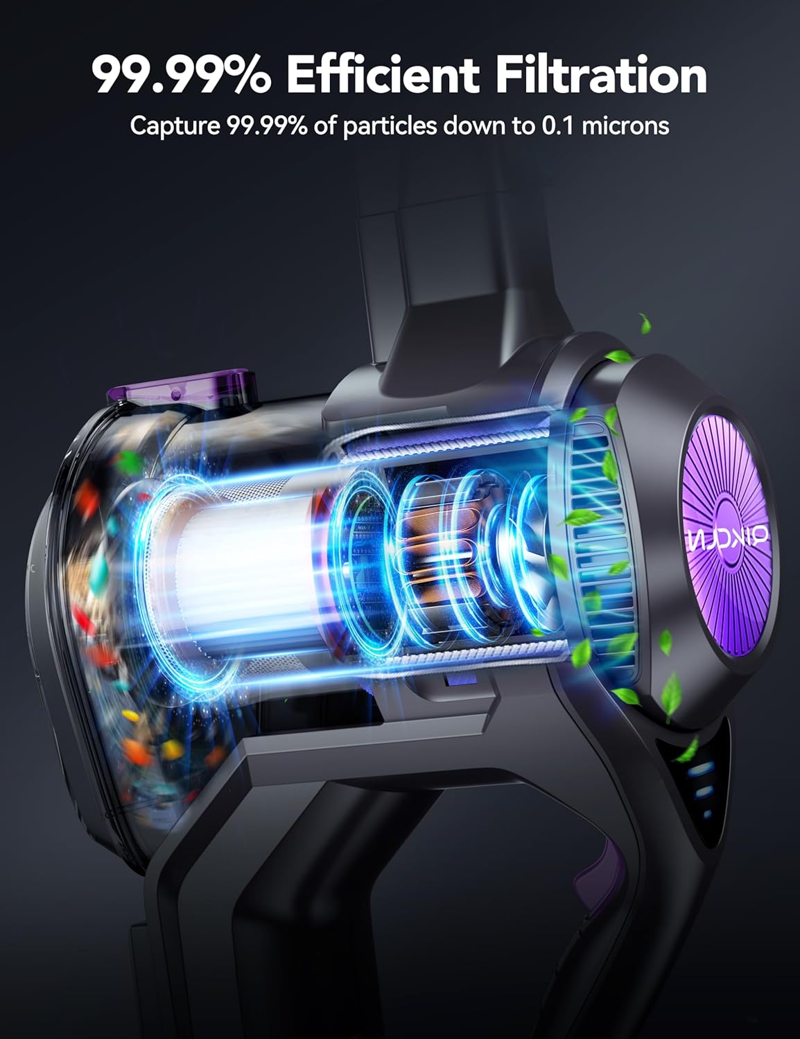 Cordless Vacuum Cleaner, Rapid Clean 23 Kpa Powerful Suction, 1.3 L Large Capacity, 2 Modes & 30Mins Runtime, Rechargeable Stick Vacuum for Pet Hair Hardwood Carpet - Purple