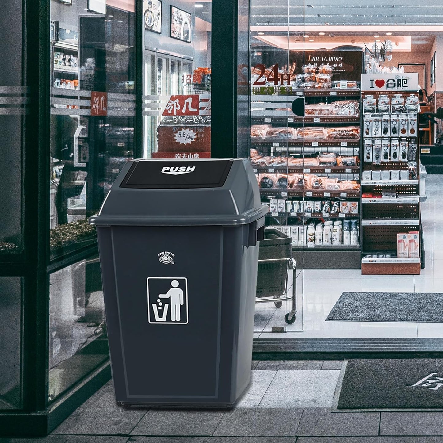 4 Packs 13 Gallon Commercial Heavy-Duty Trash/Garbage Can, Swing Lid Waste Container for Home/Garage/Kitchen/Outdoor/Driveway