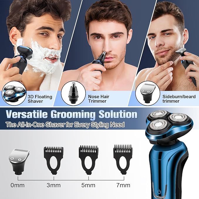 Electric Razor for Men, Men's Rotary Shavers, Waterproof,Wet and Dry Rechargeable Electric Shaver for Men's Faces with a Cordless and Floating Head, Portable Travel Razor,an Ideal Gift for Men