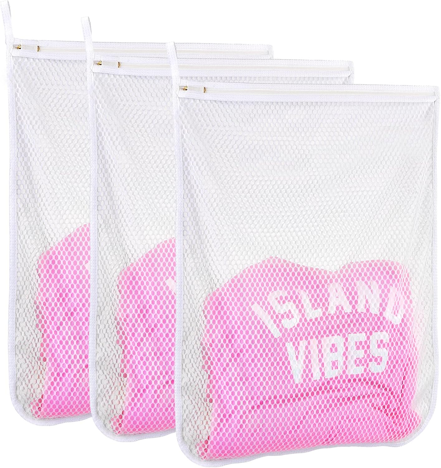 3 pcs Durable Honeycomb Mesh Laundry Bags for Delicates 3 Large (16" x 19")
