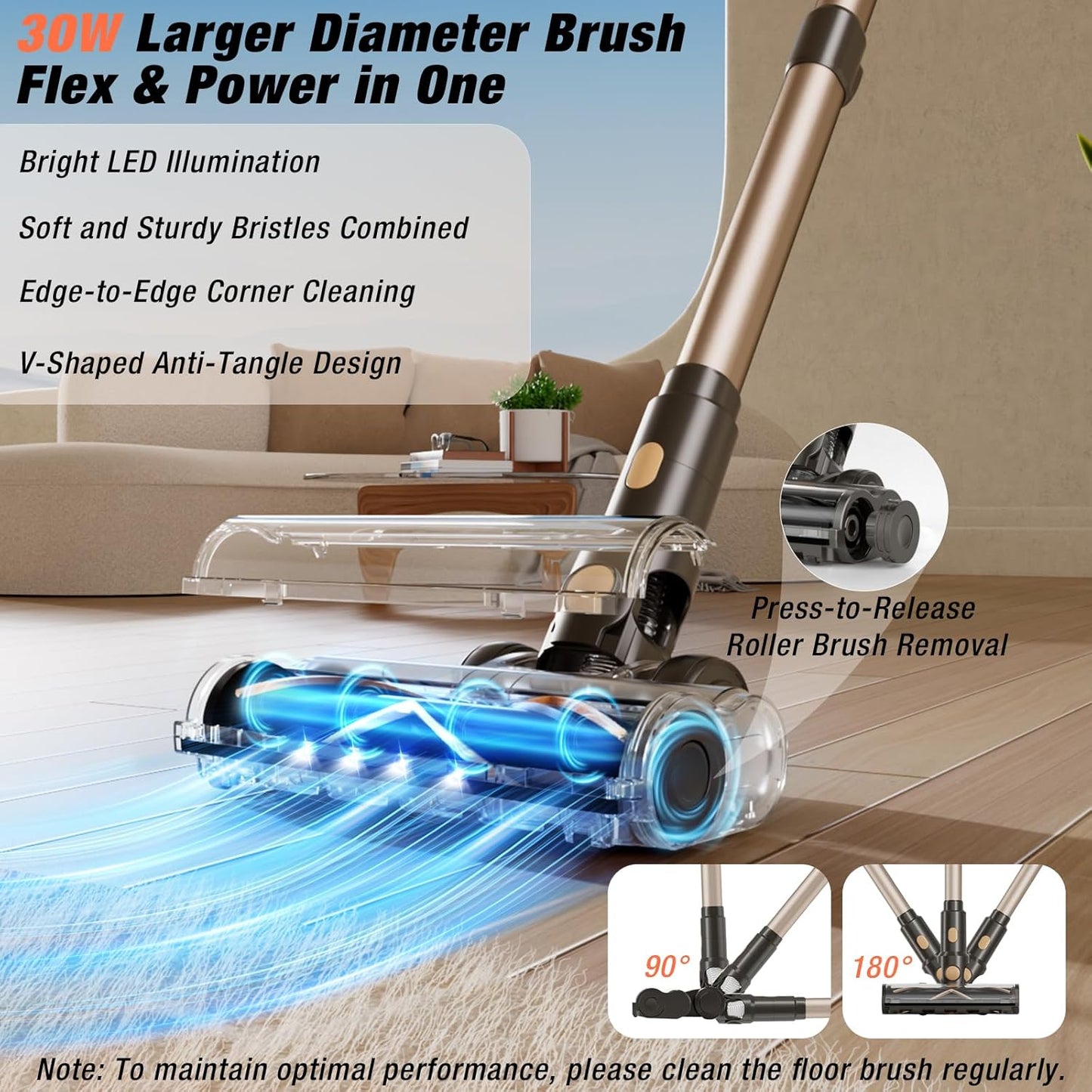 Cordless Vacuum Cleaner, 580W 48KPA 70 Mins Vacuum Cleaners for Home, Self-Standing Stick Vacuum with Wall Mount Charge, Touch Screen, Ultra High-Power Brush for Pet Hair/Plush Carpet/All Floor