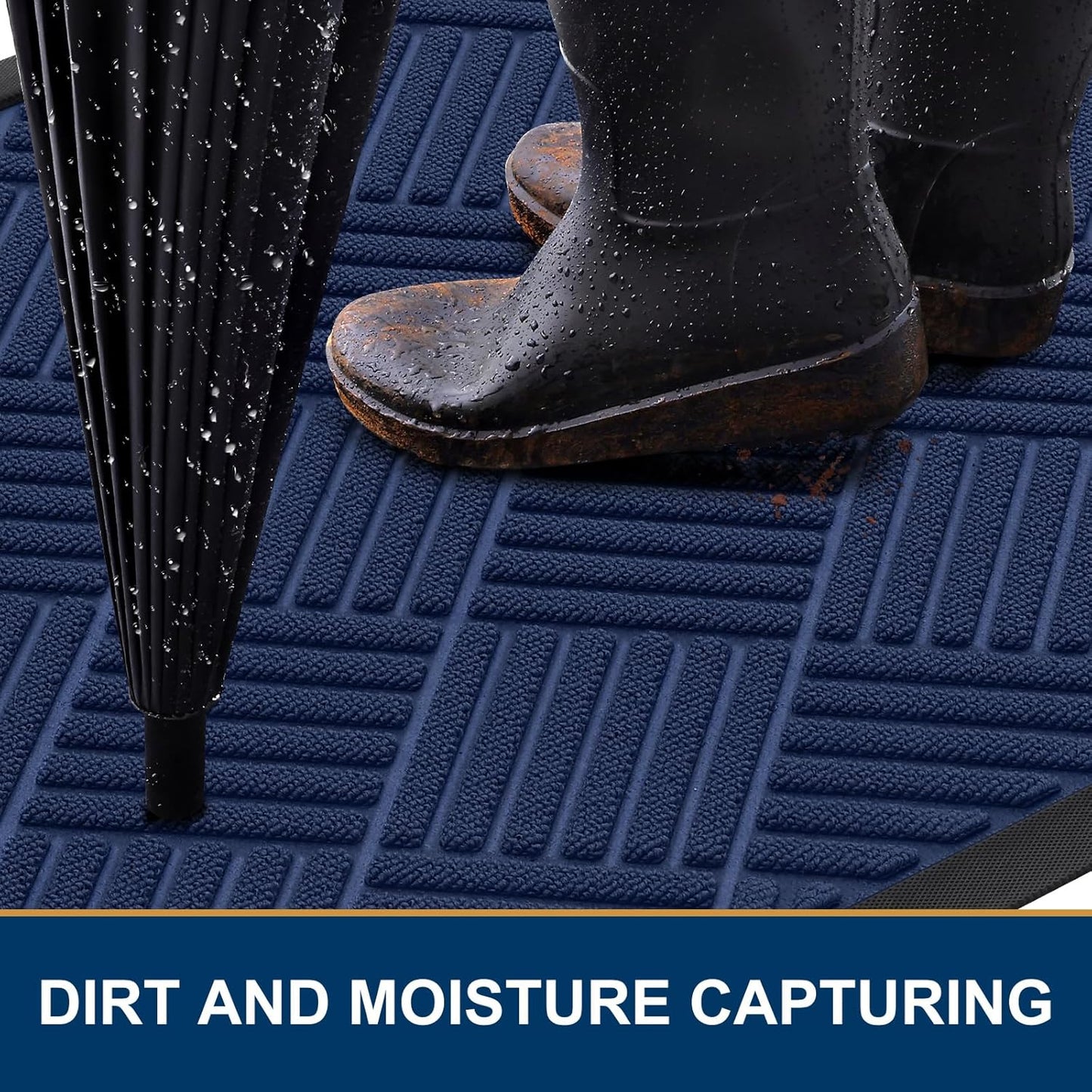Smiry Front Door Mat Outside Entrance, Heavy Duty Outdoor Indoor Natural Rubber Doormat, Non Slip, Trap Dirt and Moisture, Easy Clean, Low Profile Patio Porch Entryway Mat, 59x23, Navy Blue