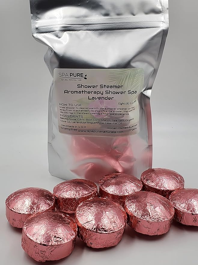 Spa Pure Lavender Aromatherapy Shower Bombs: With 100% Natural/Organic Essential Oils - Transform Your Shower - Transform Your Mood (8 Count) Pack of 1