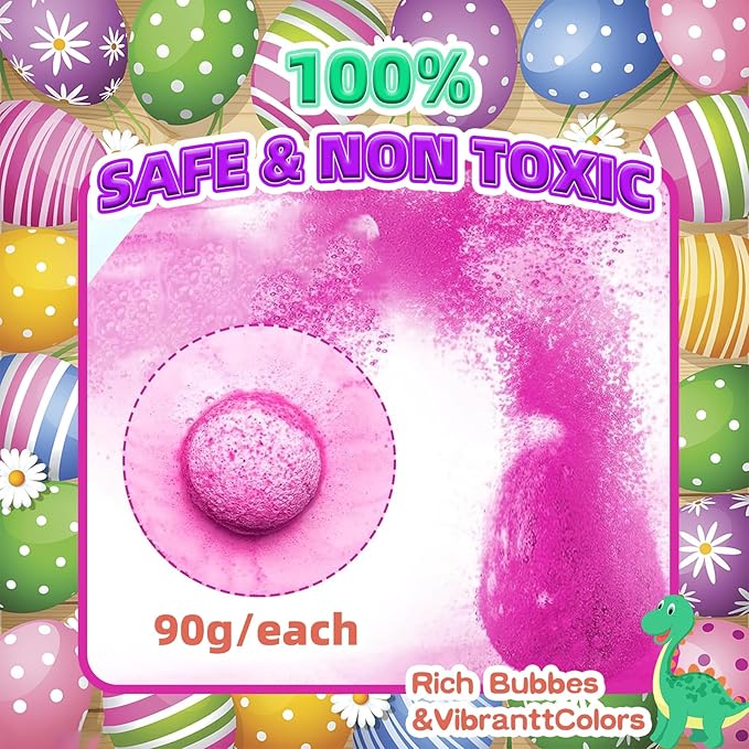 6 Pack Natural and Organic Dinosaur Bath Bombs Bubble Bath Gift Set, Bath Bombs for Kids with Dinosaur Toys Inside, Perfect Birthday Gifts for Kids（6pcs, 90g）