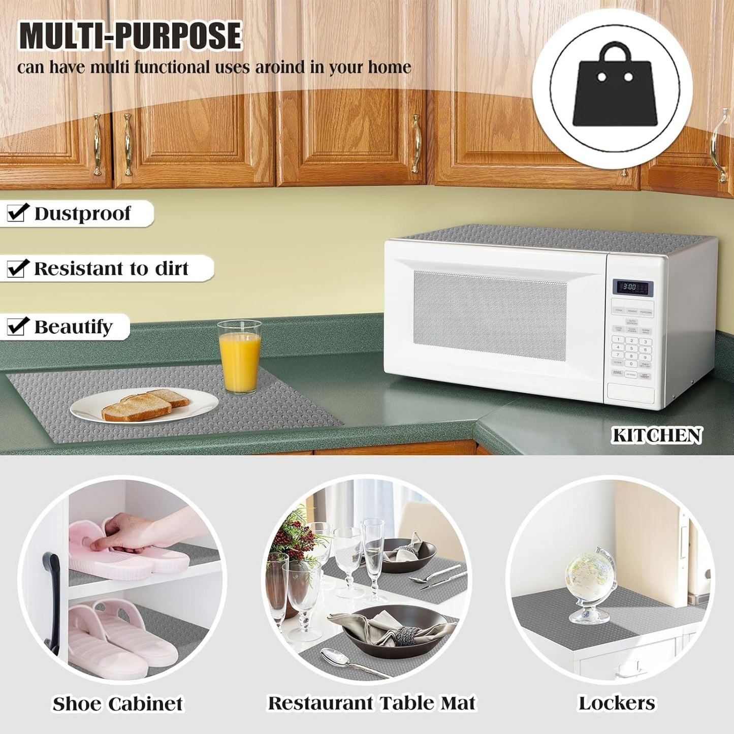 10Pcs Refrigerator Liners, Washable Fridge Liner Shelf Mats Refrigerator Pads for Cupboard Cabinet Drawer Home Kitchen Accessories Organization (Grey)