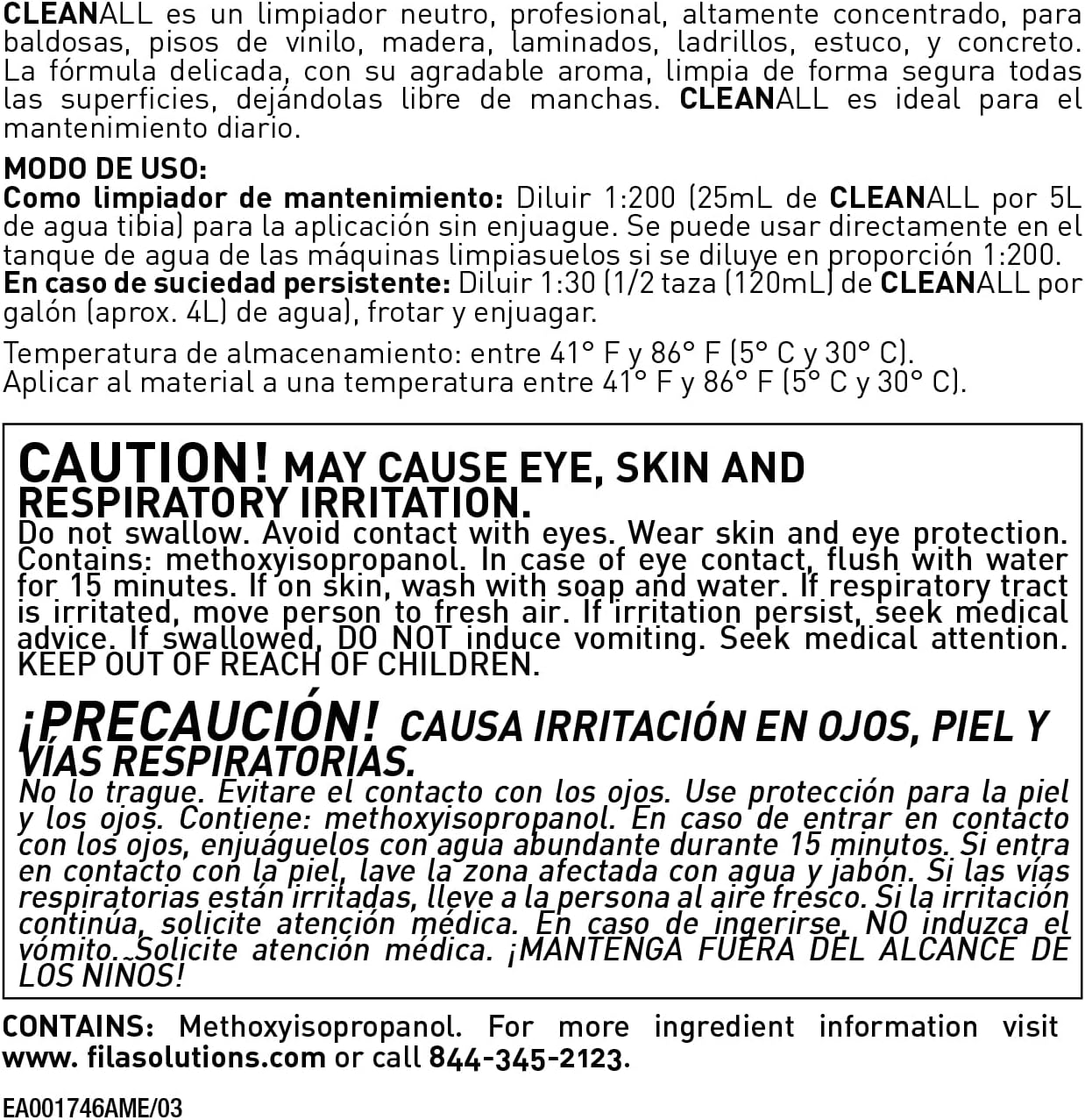 FILA Surface Care Solutions, CLEANALL, Neutral All Purpose Cleaner, Highly Concentrated - Up to 40 Washes, 1 QT