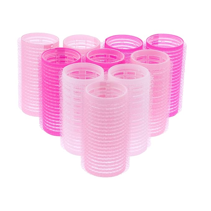10pc Gentle Grip Hair Roller Set for Salon-Style Voluminous Curls at Home (PINK)