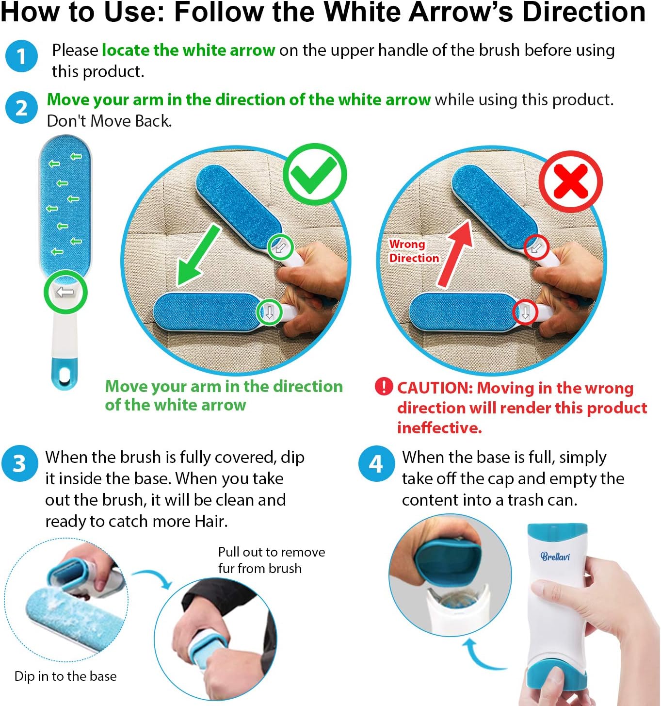 Pet Hair Remover for Clothes: Reusable Dog Cat Fur Lint Removal Brush for Clothes Furniture Couch Carpet Bed Car Seat - Self-Cleaning for Pet Owners (Fresh Blue, 1 Pack)