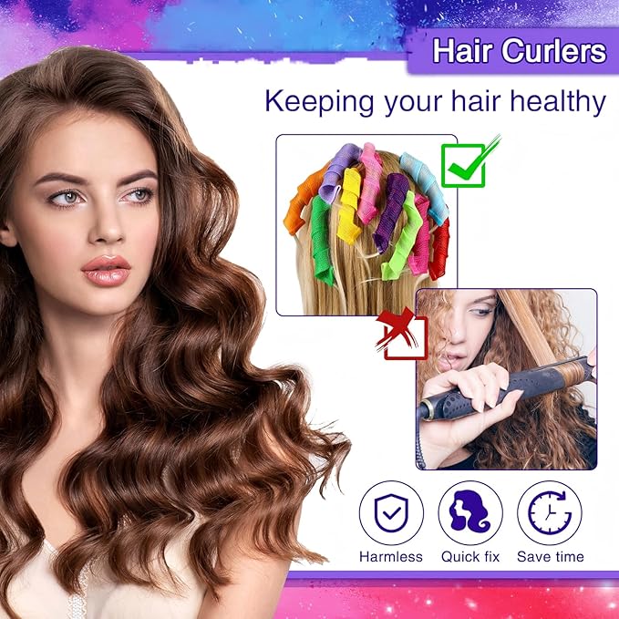 Yilloog 40 Pieces Hair Curlers Kit Heatless Spiral Curlers Tools with 2 Styling Hooks and 1 Storage Bag Multicolor Magic Curls Rollers for Women Long Medium Short Hair Classic Style