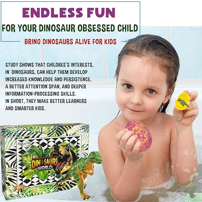 Bath Bombs for Kids with Surprise Inside - 12 Dinosaur Bath Bombs with Toys, Organic Colorful Bubble Bath Fizzies, Dino Egg Bath Bomb w/Rich Bubbles, Birthday Gifts for Kids, Boys, Girls