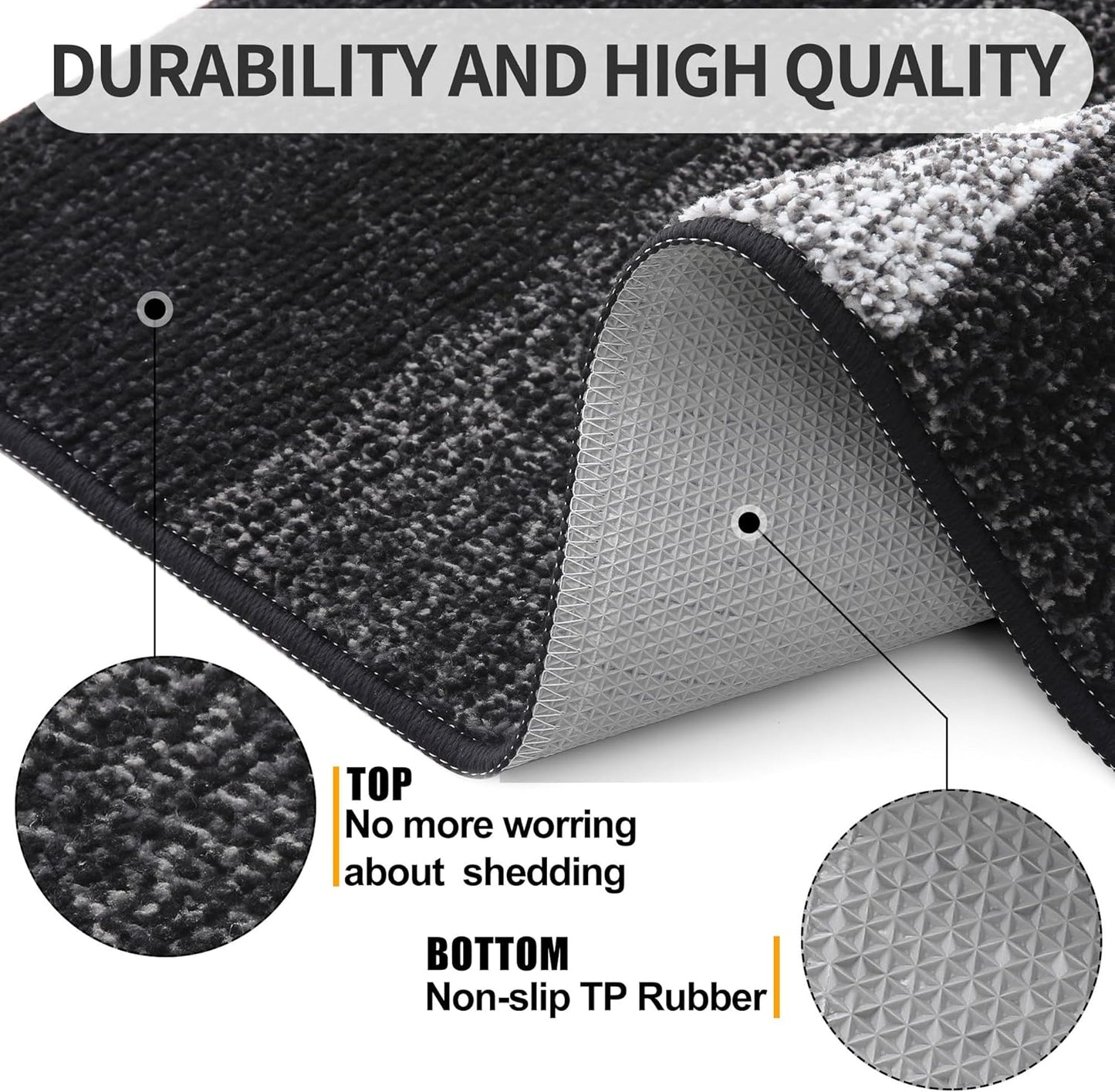 Kitinjoy Indoor Outdoor Door Mat, 71x24 Non-Slip Absorbent Dirt Trapper, Low-Profile Washable Inside Entrance Front Floor Mat, Sturdy Soft Entry Doormats for Entryway, Black