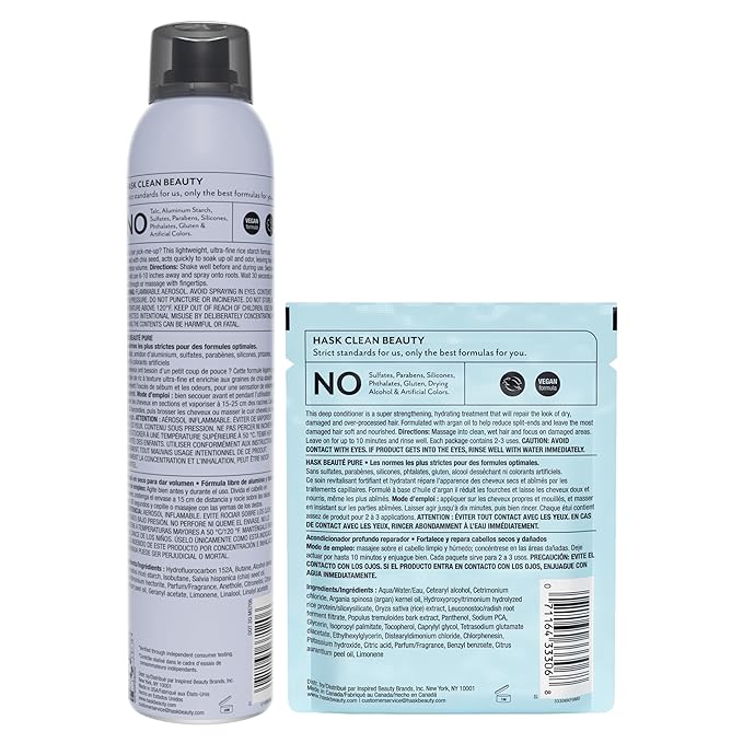 HASK Chia Seed Volumizing Dry Shampoo Duo (4.3oz-Qty 2) & Argan Oil Repairing Deep Conditioner Packette, Aluminum-Free, Sulfate-Free, Paraben-Free, Color Safe, for All Hair Types