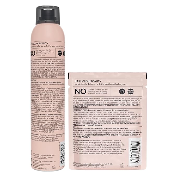 HASK Coconut Nourishing Dry Shampoo Duo (4.3oz-Qty 2) & Coconut Nourishing Deep Conditioner Packette, Aluminum-Free, Sulfate-Free, Paraben-Free, Color Safe, for All Hair Types