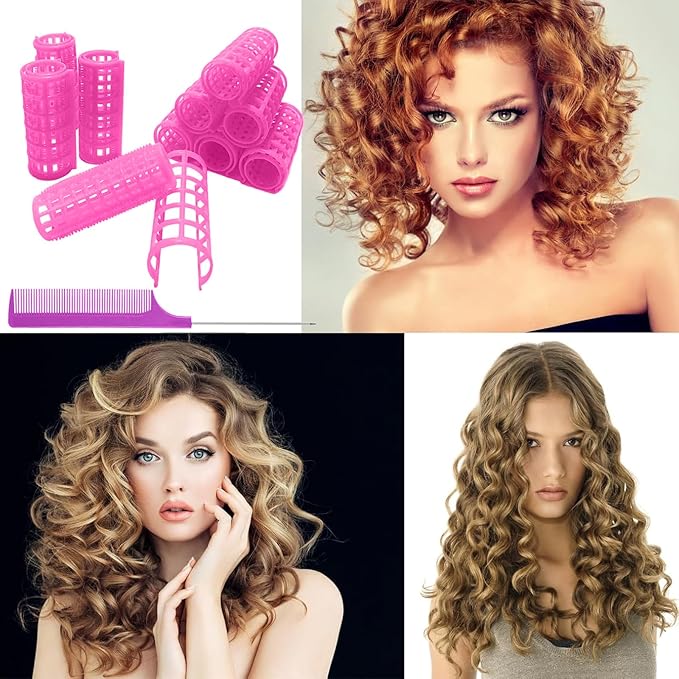 20PCS Plastic Hair Rollers Set 2.5cm/1in Heatless Rollers Hair Curlers Snap on Rollers Self Grip Rollers Hairdressing Curlers Tools for DIY Hairdressing Hair Salon (Pink)