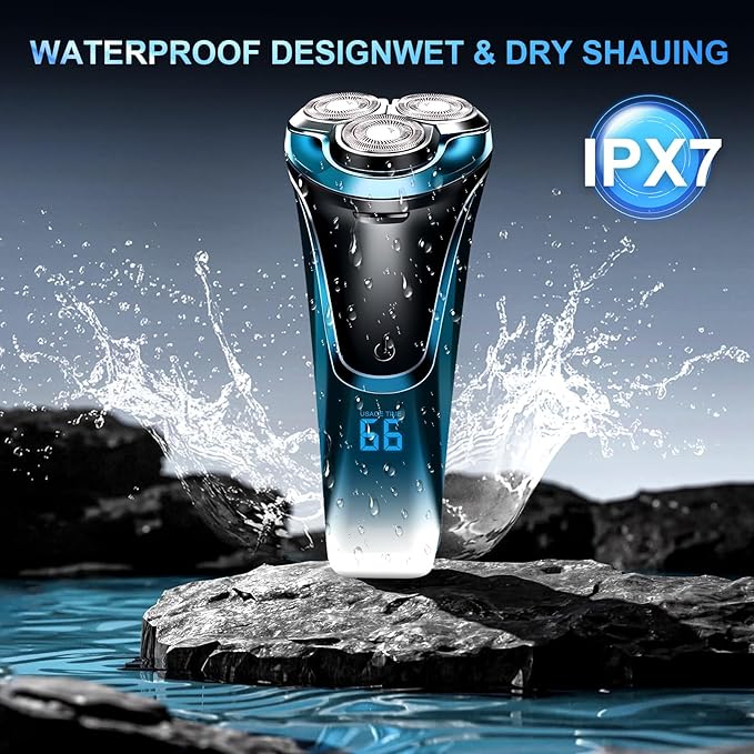 Snapbuy Electric Razor for Men, Snapbuy Electric Razor Pro, Ipx7 Waterproof Cordless Shaver with 90-Min Runtime, 4D Floating Head Rotary Shaver, Fast Charging (Blue)