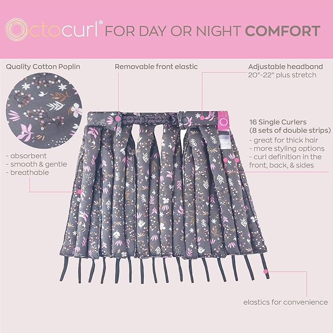 Octocurl Heatless Curls Headband - Hair Curlers to Sleep In - Heatless Curlers for Short Hair (Cotton - Lilac)
