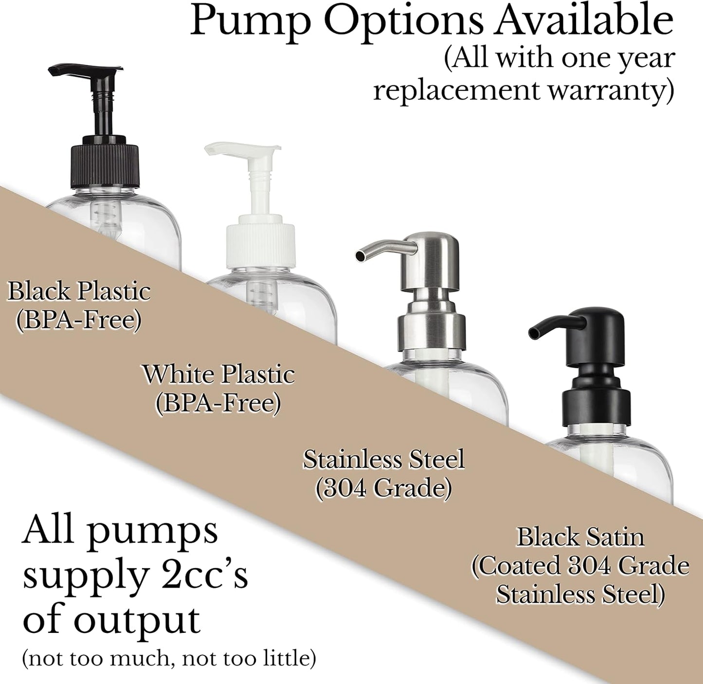 Refillable Clear PET Plastic 16 oz Body Wash Bottle with Black Satin Pump Dispenser - Chrome Accent Waterproof Labeled Bottle