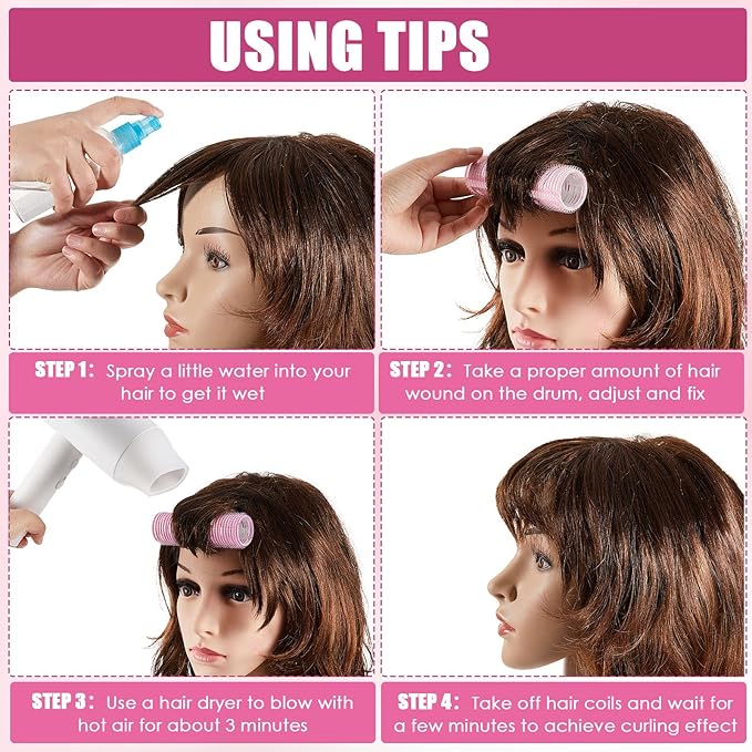 WILLBOND 4 Pcs Long Hair Rollers for Bangs Aluminum Core Curlers Thermal Self Grip Roller for Long and Medium Hair Women Hairstyle(4.1 x 1.2 Inch,Light Pink)