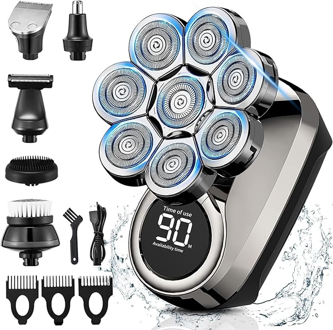 Head Shavers for Bald Men, 8D Upgraded 6-in-1 Bald Head Shaver, Waterproof Bald Head Shavers for Men Wet/Dry Use, LED Display Electric Razor Type-C Charging 360°Close Shave