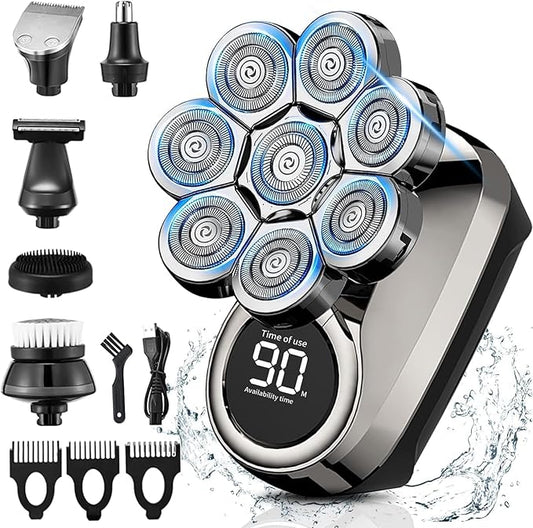 Head Shavers for Bald Men, 8D Upgraded 6-in-1 Bald Head Shaver, Waterproof Bald Head Shavers for Men Wet/Dry Use, LED Display Electric Razor Type-C Charging 360°Close Shave
