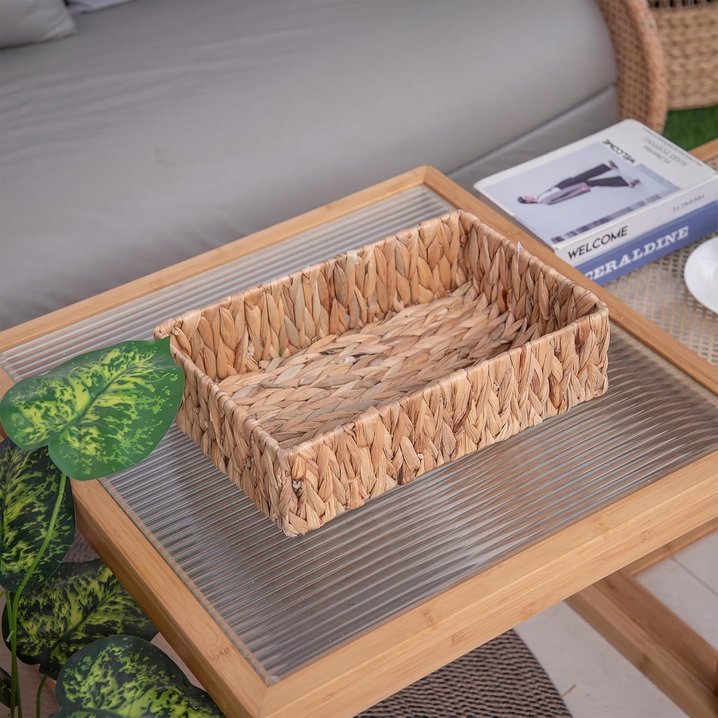 Handwoven Wicker Storage Baskets Set, Natural water hyacinth & Iron Frame | Triple Sizes (Small, Medium, Large) for Home Organizing, Bathroom, Shelves | Woven Baskets for Storage & Decor (Natural)