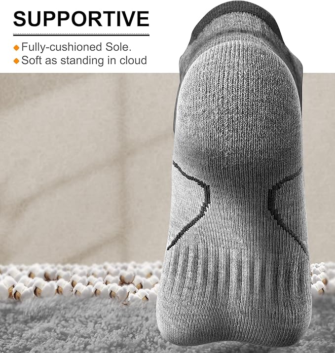 BULLIANT Men Running Socks 6Pairs-Ankle Athletic Socks Wicking Cushioned for Men Walking-Arch Compression Support