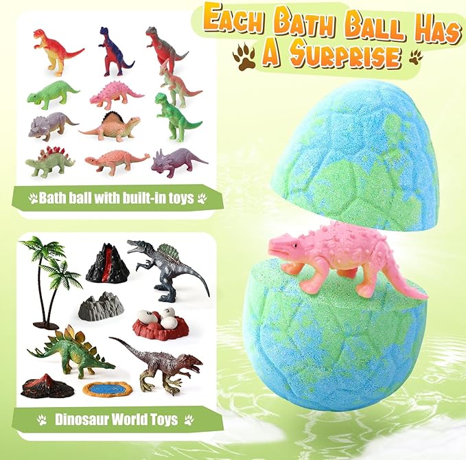 Golray Bath Bombs for Kids with Surprise Inside Dinosaur Toy, 12 Pack Dinosaur Eggs Bath Bombs Pretend Playset, Handmade Bubble Bath Fizzies Stocking Stuffers Birthday Christmas Gift for Boys