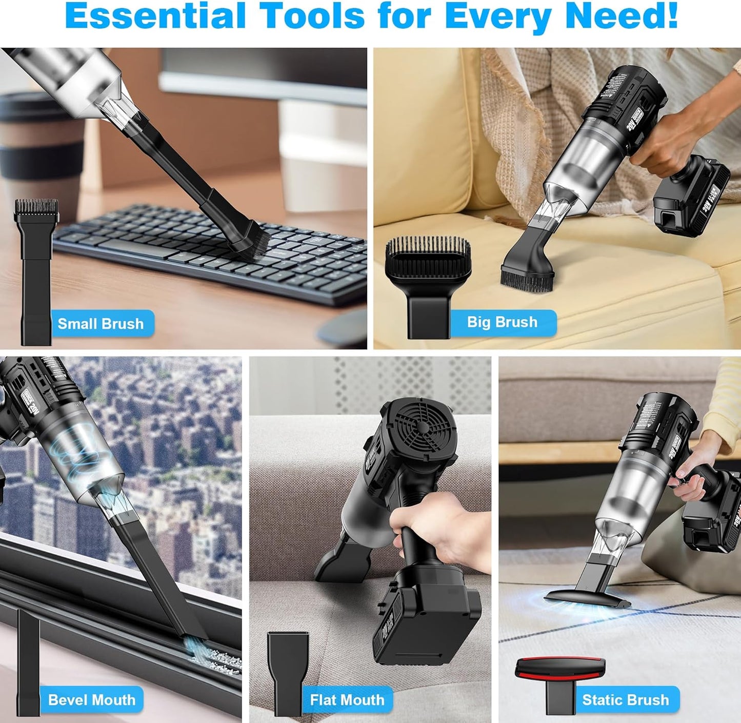 Handheld Vacuum Cleaner Cordless- 35000PA Strong Suction for Car & Home, Car Vacuum Portable Rechargeable Lightweight for Pet Hair with HEPA Filter, Quick Clean in Office/Desk/Couch (Black)