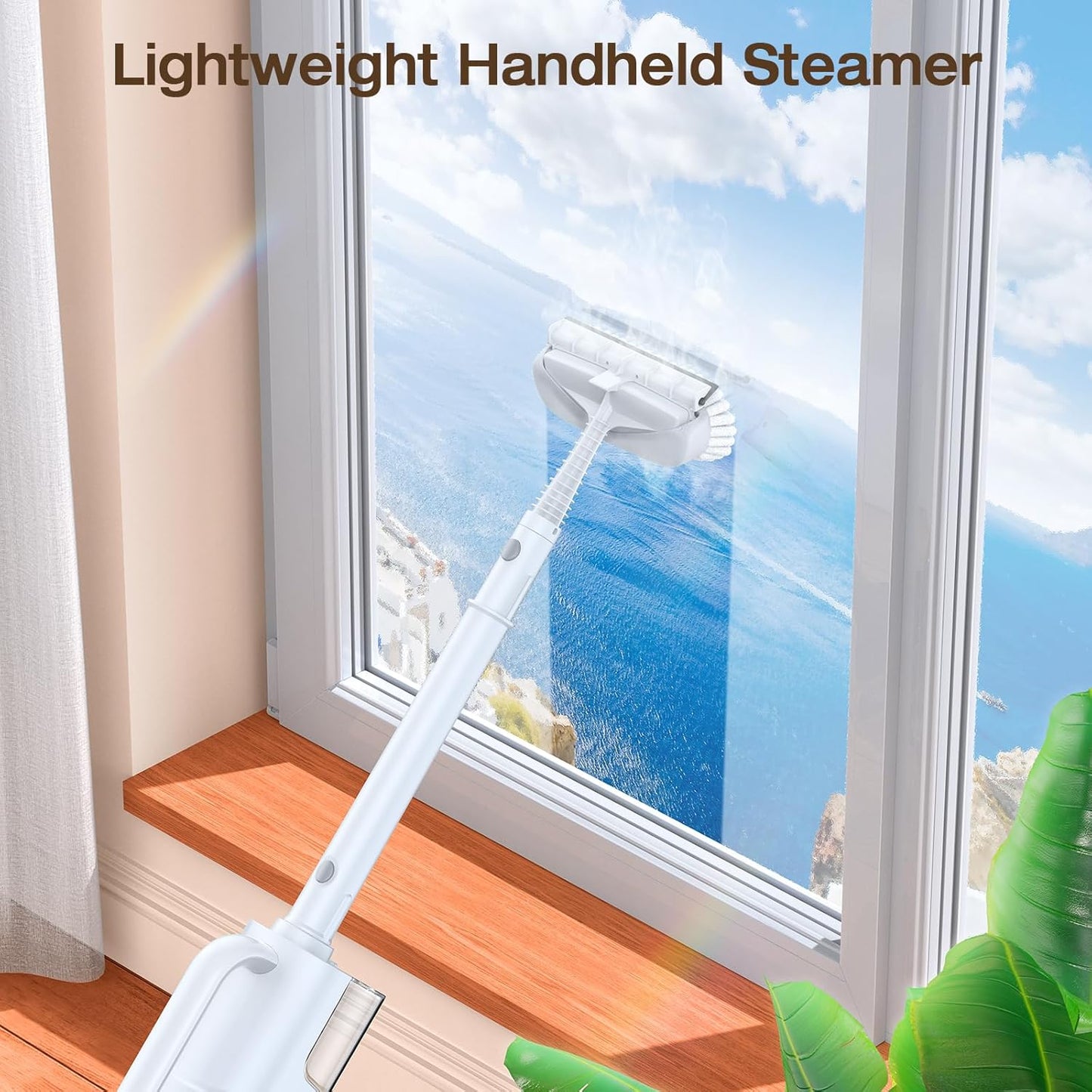 ScrubWiz Steam Mop Cleaner with Detachable Handheld Steamer, 10-in-1 Multi Accessories, Washable Microfiber Pads, 350ml and 2 Adjustable Level for Cleaning Floor, Carpet, Tile, BBQ Grill, Light White