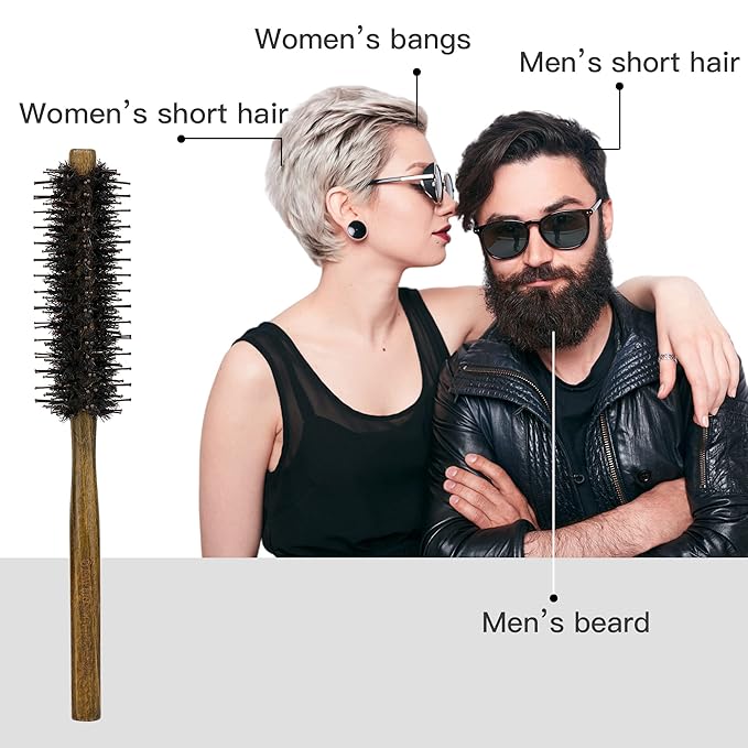 PERFEHAIR Small Round Hair Brush with Boar & Nylon Bristle, 1.4 Inch, Mini Rolling Circular Hairbrush for Blow Drying, Curling, Styling Fine, Thin, Short Hair, Bangs, Beard