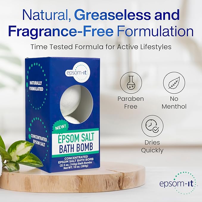 Epsom-It Epsom Salt Bath Bomb - Magnesium Sulfate Epsom Salts for Soothing and Refreshing soak, Recovery Magnesium Bath Soak for Women & Men, Unscented, 2-Pack
