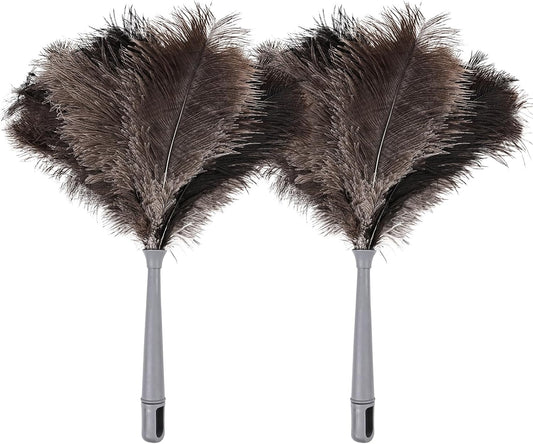 Feather Duster-Genuine Ostrich Feathers,Anti-Static,Reusable Eco-Friendly Handheld Cleaning for Keyboard,Home,Car,Office(17Inch,2Pack)
