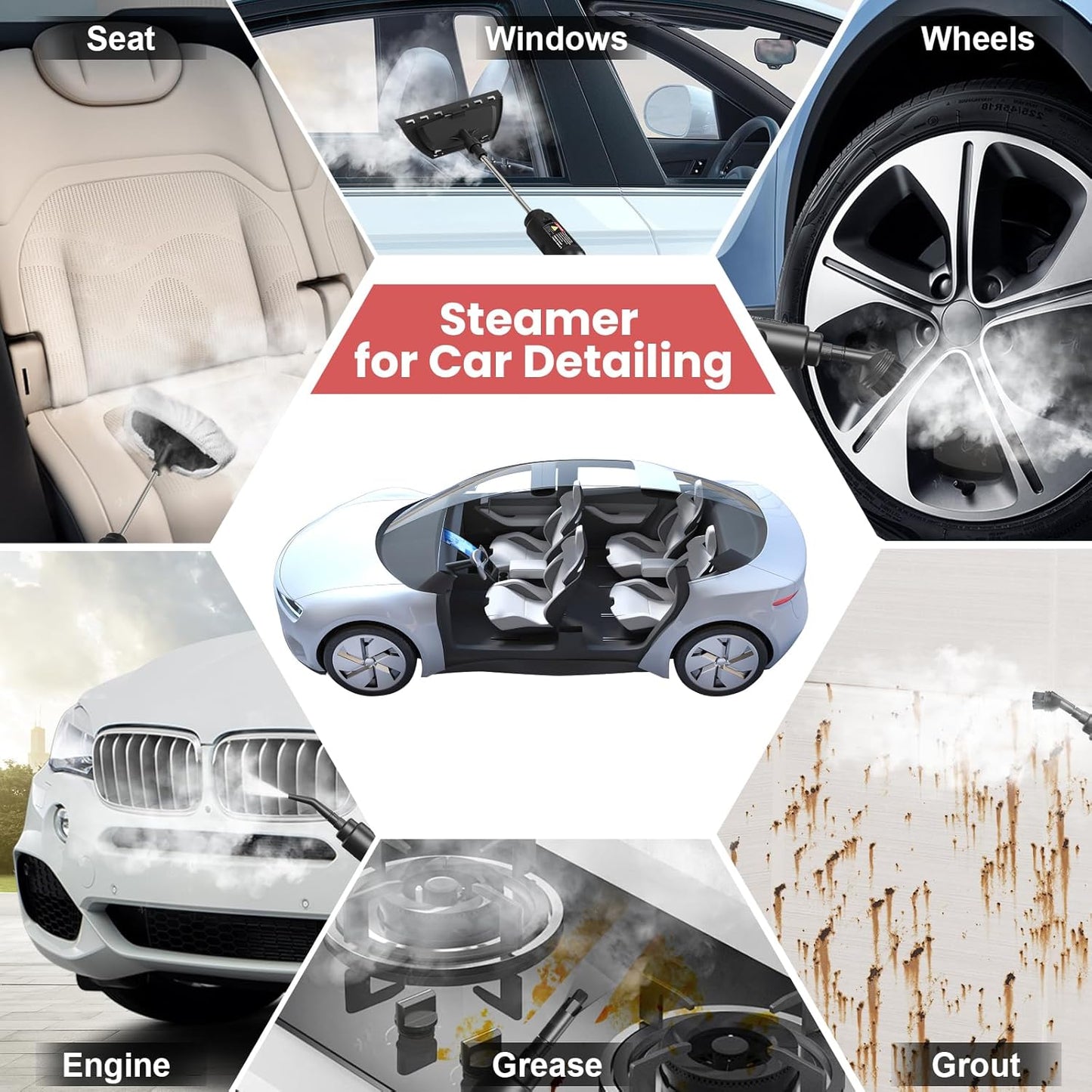 Handheld Steam Cleaner for Home, 2500W High Pressure Steam Cleaner for Car Detailing, 3 Steam Levels, 1600Ml Tank, High Heat Steamer for Bed Bugs, Couch, Furniture, Kitchen, Bathroom, Floors