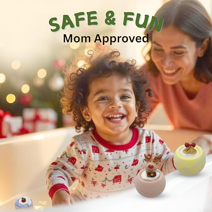 EvolutionUSA - Christmas Bath Bombs for Kids, Holiday Bath Bombs with Surprise Inside, Perfect Christmas Stocking Stuffers or Festive Holiday Bathombs Set, Natural & Hypoallergenic Bath Ball Set