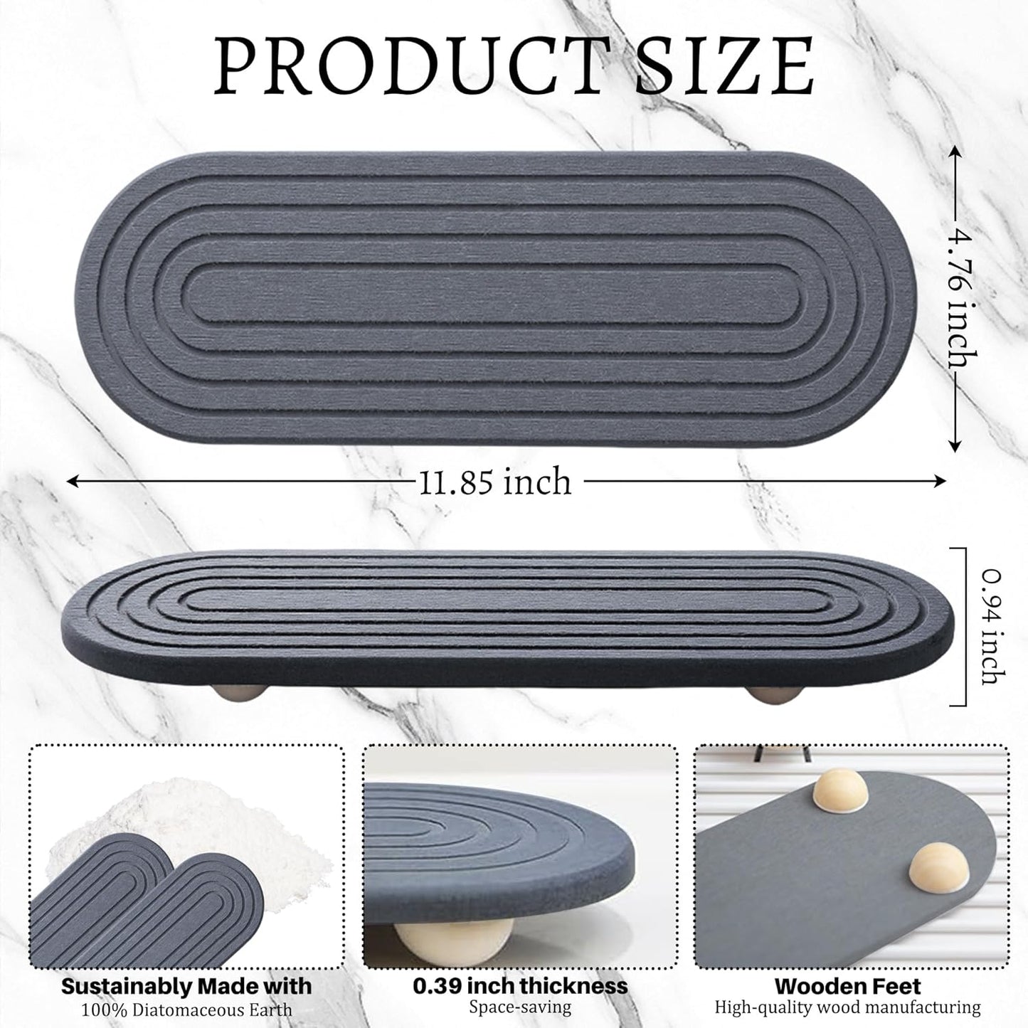 Instant Dry Sink Caddy Organizer, Fast Drying Sink Caddy, Water Absorbing Stone Sponge Holder for Kitchen and Bathroom Countertop with Natural Loofah and Wooden Feet