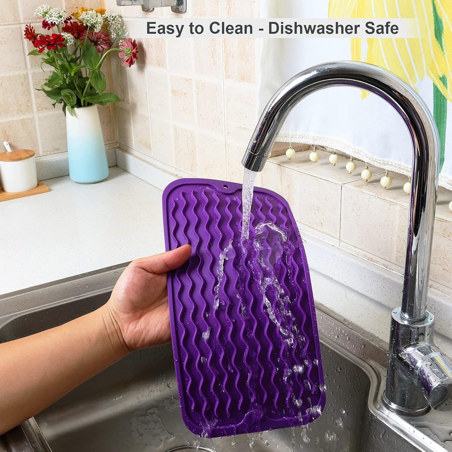 ZLR Silicone Dish Drying Mat for Kitchen Counter, Eco-Friendly Fast Dry Dish Mat, Easy Clean Multi Usage Drying Matt, Heat Resistant Trivet, 6" x 12" Extra Small, Meadow Violet