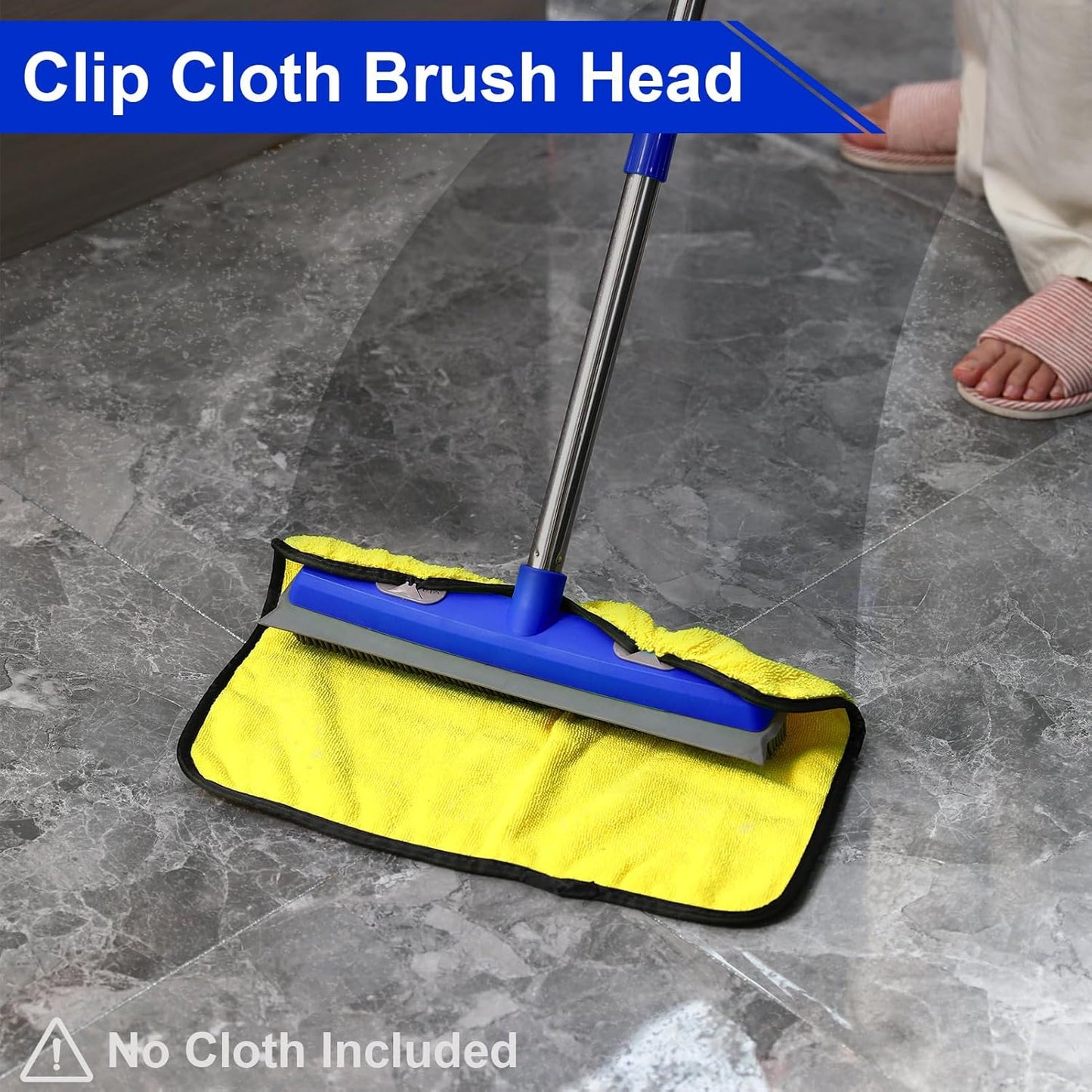 57" Rubber Broom for Pet Hair Removal, 2-in-1 Floor Brush & Squeegee, Extra Long Handle Fur Broom for Carpet, Hardwood, Tile & Windows | Pet Hair Remover with Lint Brush for Home & Auto Cleaning