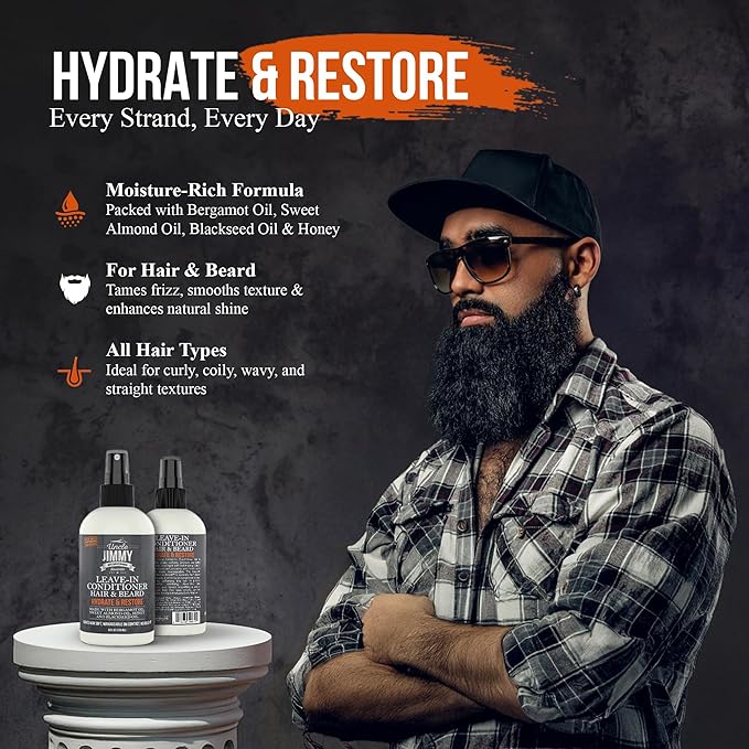 Uncle Jimmy Products Leave-In Conditioner for Healthy Beard Growth, Softening Hair, Hydrating Skin, and Eliminating Dandruff - 8 Fl Oz