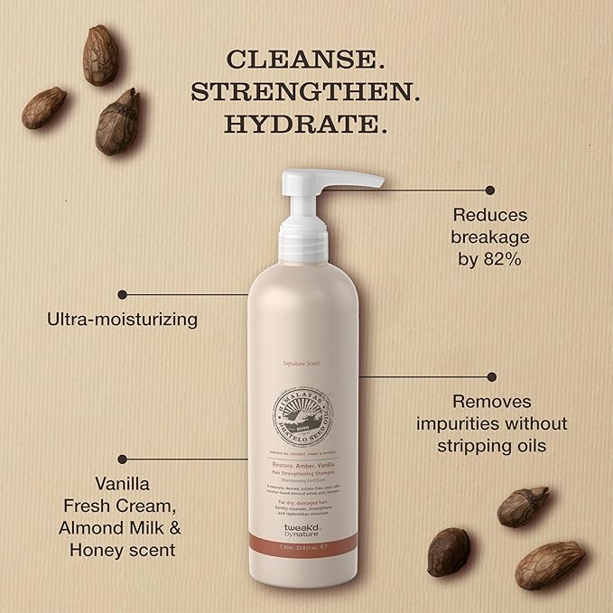 Tweak’d by Nature - Restore Hair Strengthening Shampoo for Damaged Hair, Moisturizing Shampoo, Sulfate Free, Paraben Free, Hydrating Hair Care for Instant Shine and Softness (33.8oz)