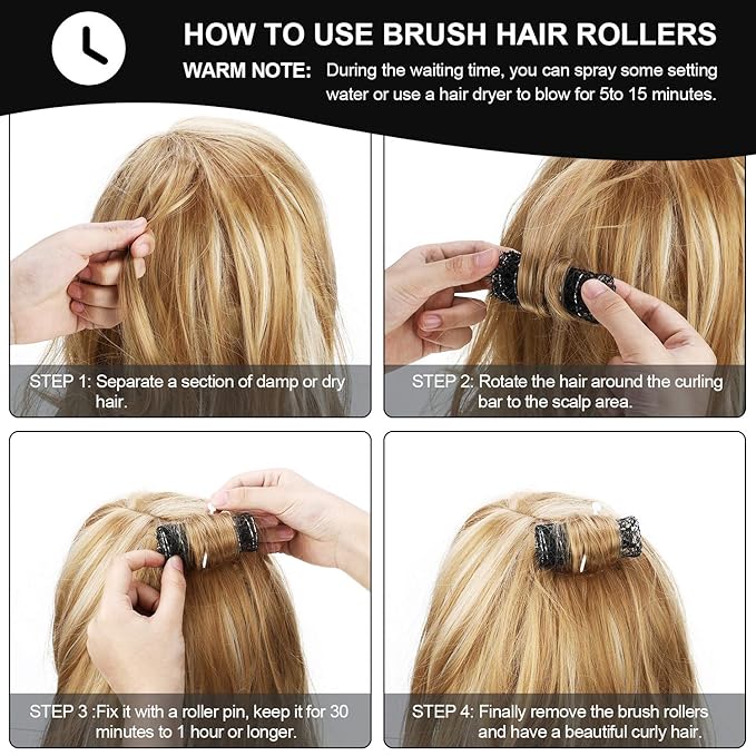 Willbond 20 Pack Vintage Brush Rollers for Hair with Picks Medium Wire Mesh Rollers for Women Effortless Curls and Waves Flexible Locking Pins Small Curls(Black,2.5 x 1.4 Inch)