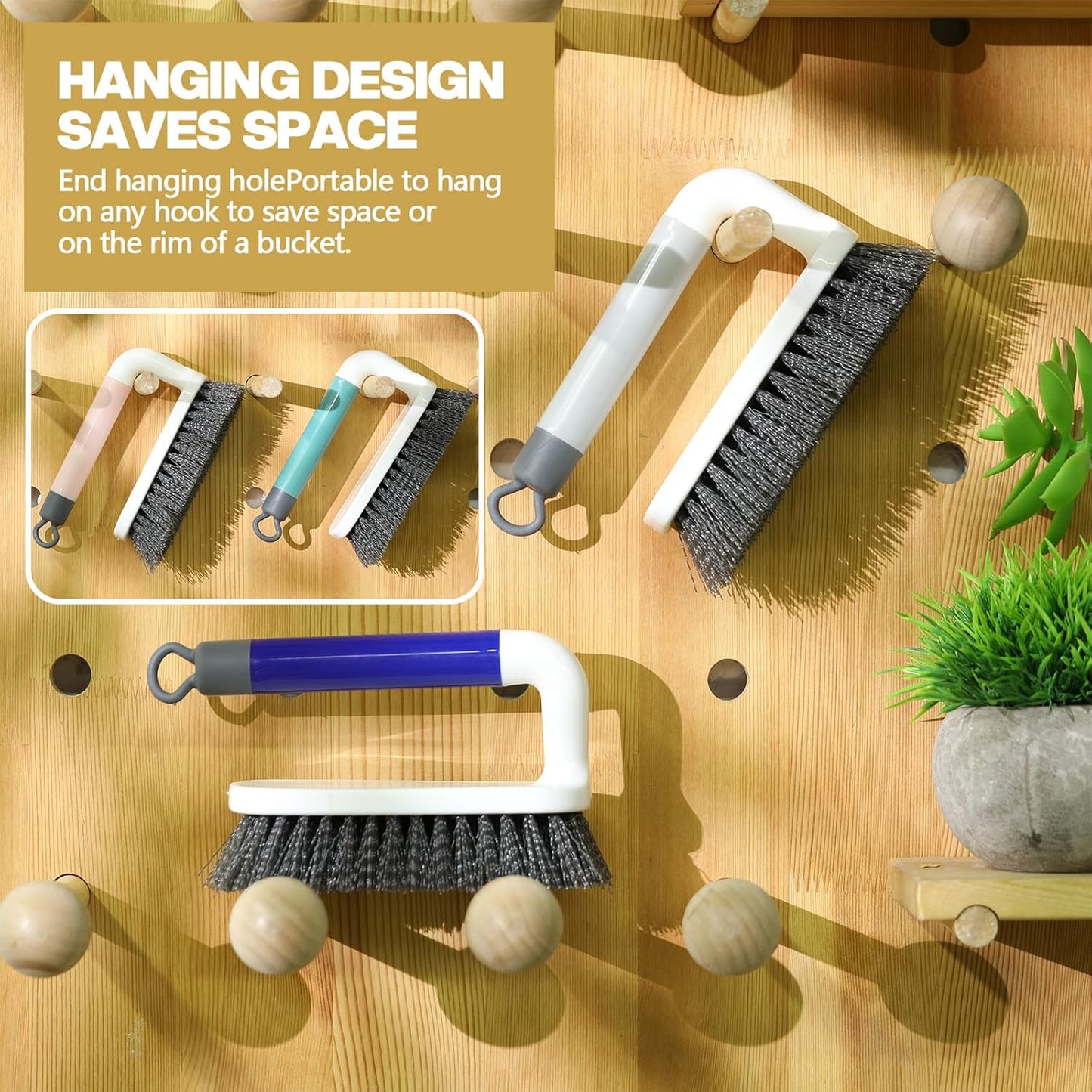 16 Pack Scrub Brush Heavy Duty Cleaning Brushes with Handle Stiff Bristles Scrub Brush Bulk for Shower Bathroom Carpet Kitchen Bathtub Scrubber, Grey, Blue, Green, Pink