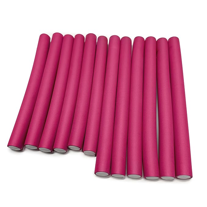 My Beauty Spot Flexi Rods Foam Hair Rollers 5/8" Professional Salon Quality 12 Pcs Rubber Hair Rollers for Long, Medium and Short Hair (Pink)