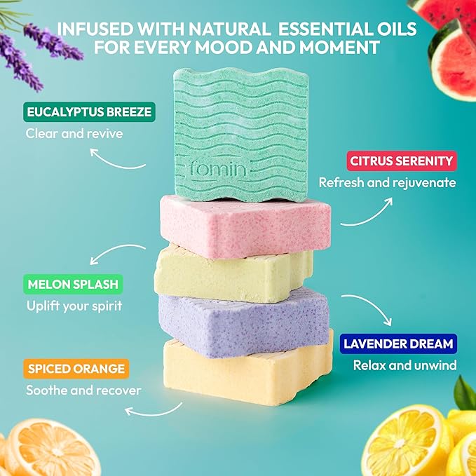FOMIN Aromatherapy Shower Steamers - 12 Count - Variety Pack Bath Bombs with Essential Oils for Stress Relief & Relaxation - Self Care, Spa Gifts for Women and Men - Shower Aroma for Body Wellness