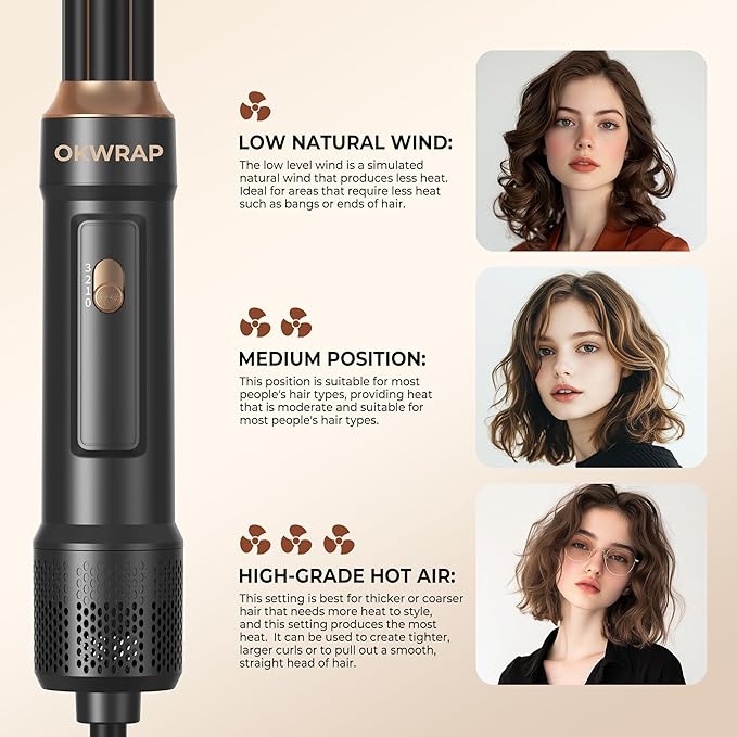6 in ONE Blow Dryer Brush,Air Curling Iron Round Brush Blow Dryer 800W,Ionic Hair Dryer Brush for Women, Hot Air Brush Hair Styling Tools 100-120V (Black)