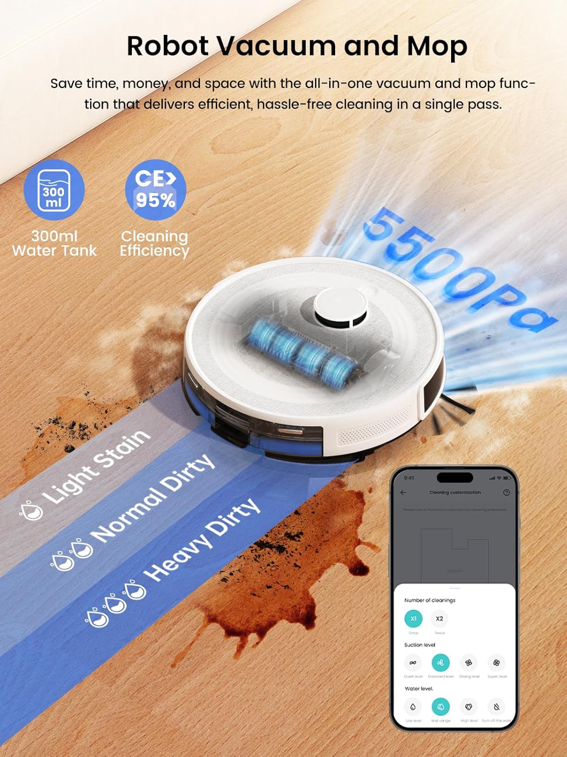 Lefant LiDAR Robot Vacuum and Mop, 45-Day Self-Emptying, 190° PSD Obstacle Avoidance, Customized Cleaning, Multi-Floor Mapping, 5500Pa Strong Suction, 140 Min Runtime, WiFi/Alexa/APP/iWatch, M2 Pro