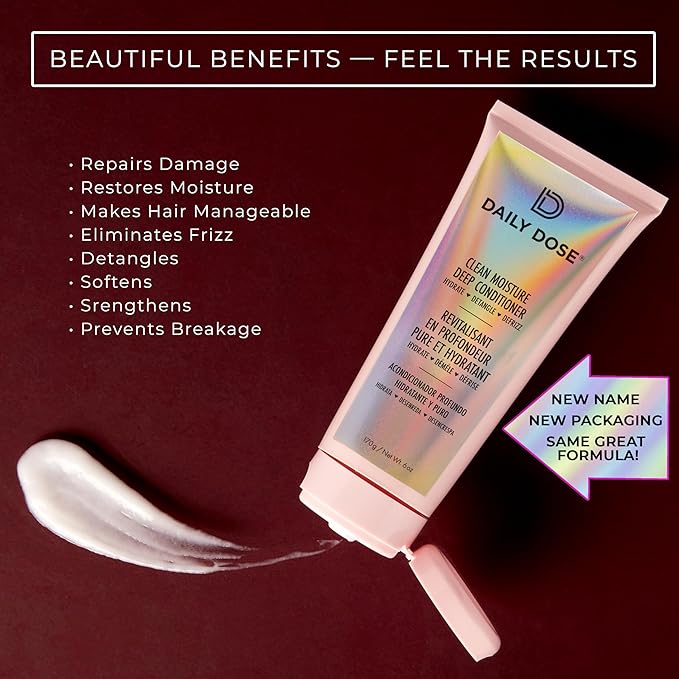 DAILY DOSE Clean Moisture Deep Conditioner – Hydrating Hair Mask for Dry, Damaged & Frizz-Prone Hair. Restores Moisture, Softness & Shine – Vegan, Sulfate-Free, Paraben-Free – 6 oz