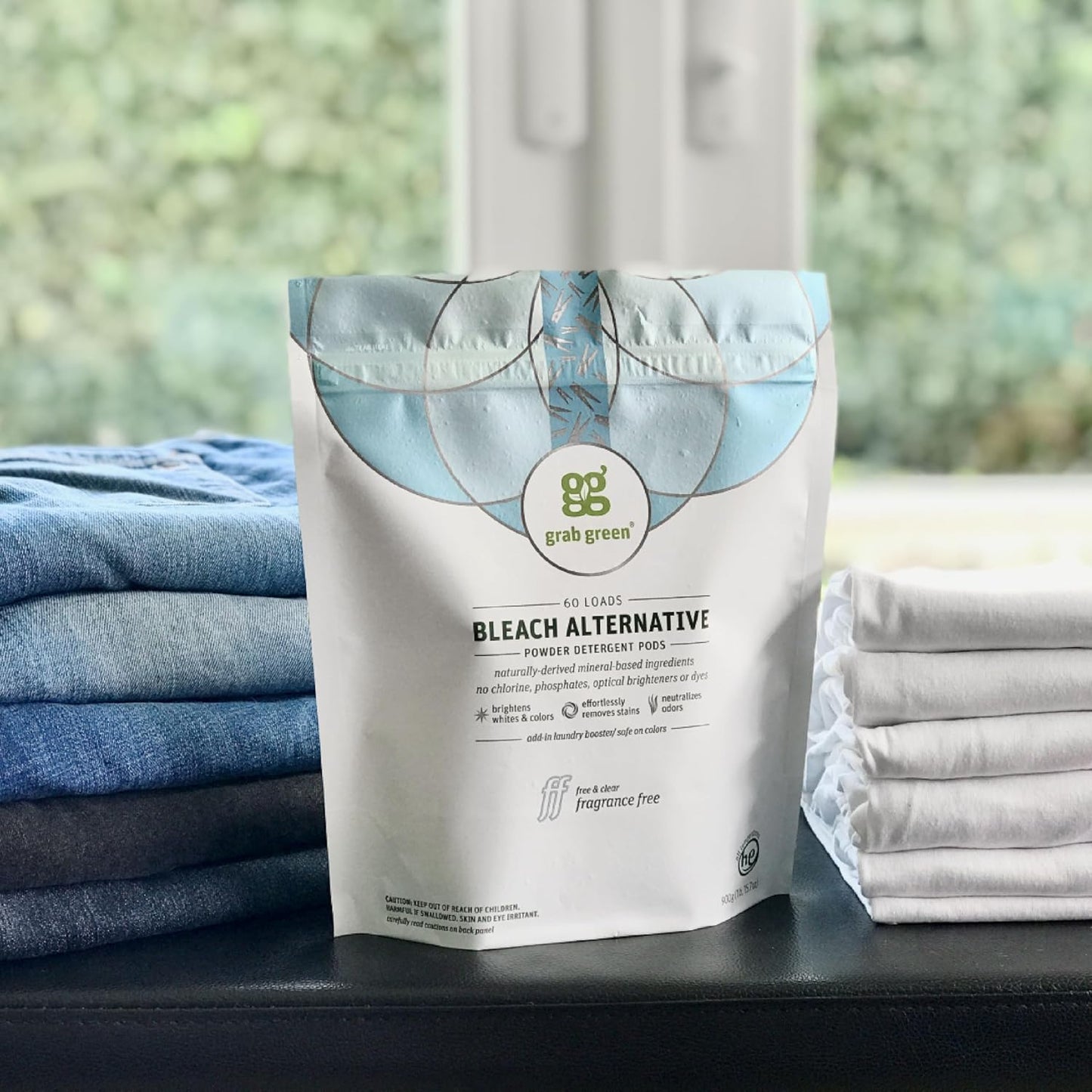 Grab Green Bleach Alternative Pods, 60 Count, Chlorine Free, Fragrance Free, Plant and Mineral Based, Laundry Booster to Brighten Whites, Removes Stains, Neutralizes Odors