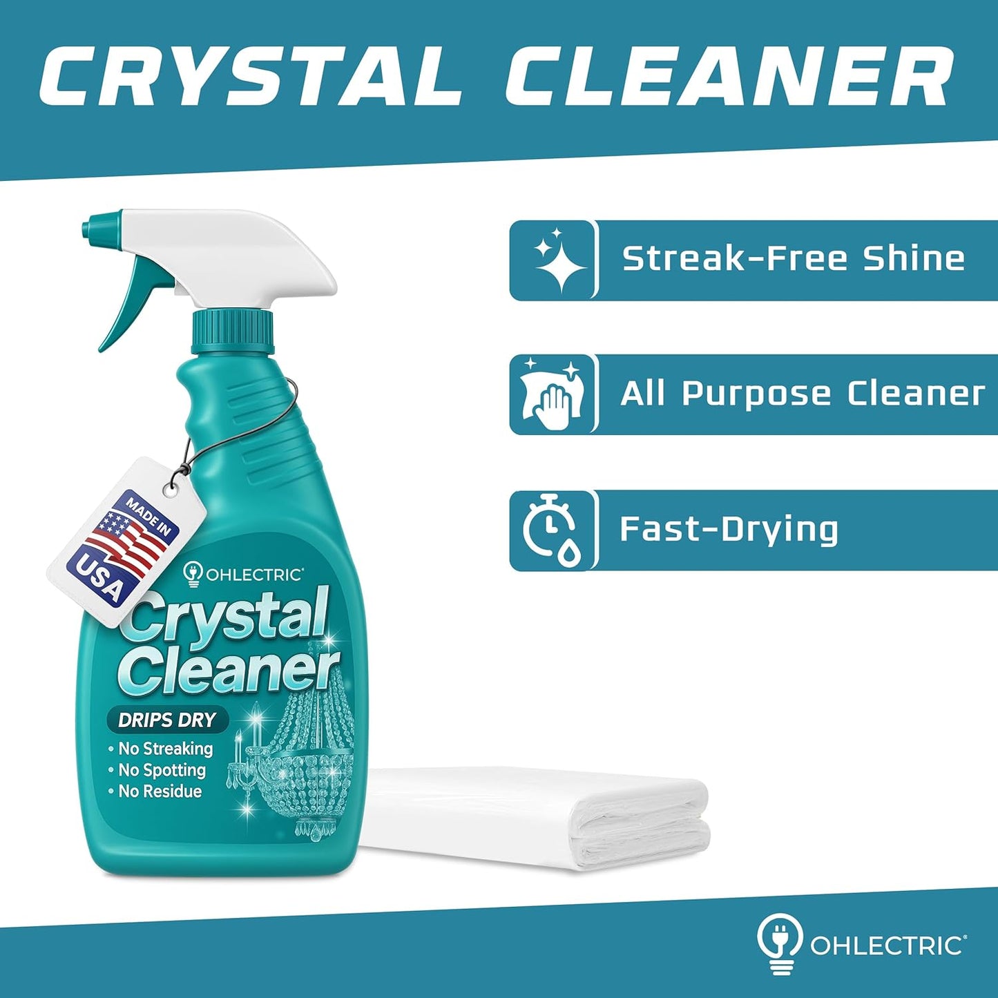 Crystal Chandelier Cleaner Spray Kit & Plastic Drop Cloth for Protection (32 oz) Drips Dry - No Spotting No Residue No Streaking Crystal Glass Spray Antique Chandeliers, All-Purpose Spray Cleaning Kit