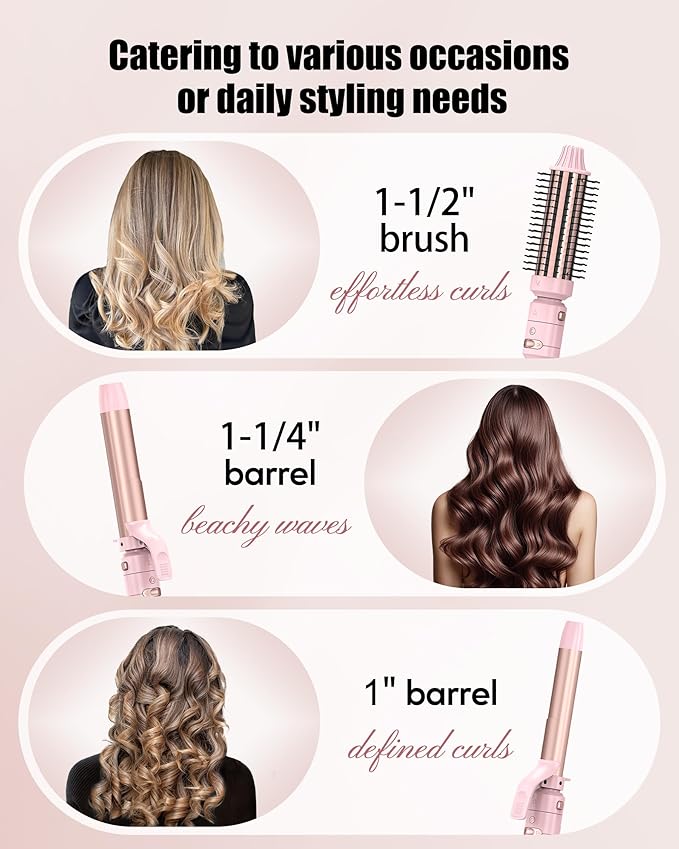 FARERY 1/1.25/1.5 inch Rotating Curling Iron Curling Brush Set, Automatic Curling Iron Heated Round Brush for Long Hair, Create Gorgeous Curls & Waves, Adjustable Temperature 300-410℉, Auto Shut-Off